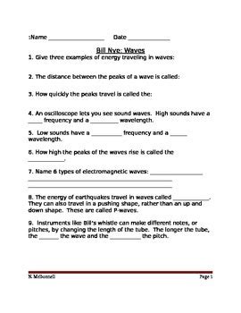 Lesson 05 Bill Nye Waves Worksheet By Naomi McDonnell TPT