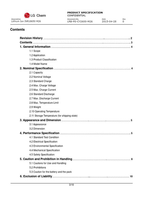 INR18650-M26 Datasheet PDF (LG) - Rechargeable Lithium Ion Battery