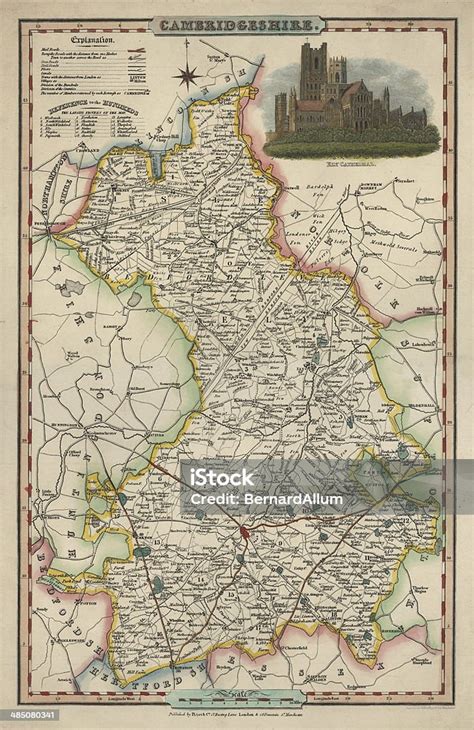 antique map  cambridgeshire stock illustration  image  map cambridge england