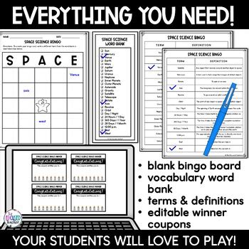 5th Grade Space Science Activity | Earths Rotation & Planets Review Bingo Game