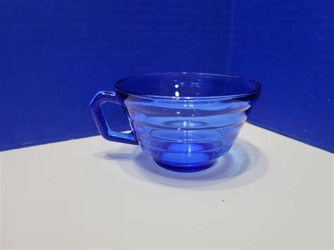 Vintage Cobalt Blue Depression Glass Tea Cup And Saucer Etsy