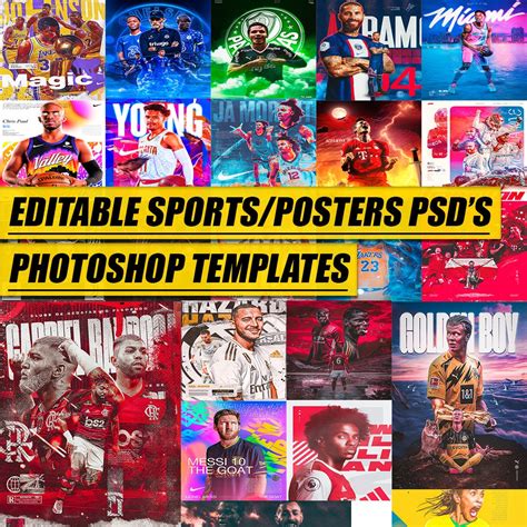 sports photoshop template bundle psd etsy