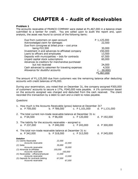 Chapter Caselette Audit Of Receivables Chapter Audit Of