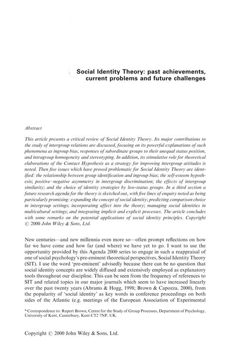 SOLUTION: Social identity theory past achievements current problems and future challenges