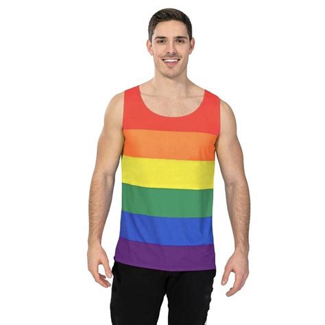 Adult Mens Rainbow Stripe Tank Top LGBT Costume Mardi Gras Festival Gay