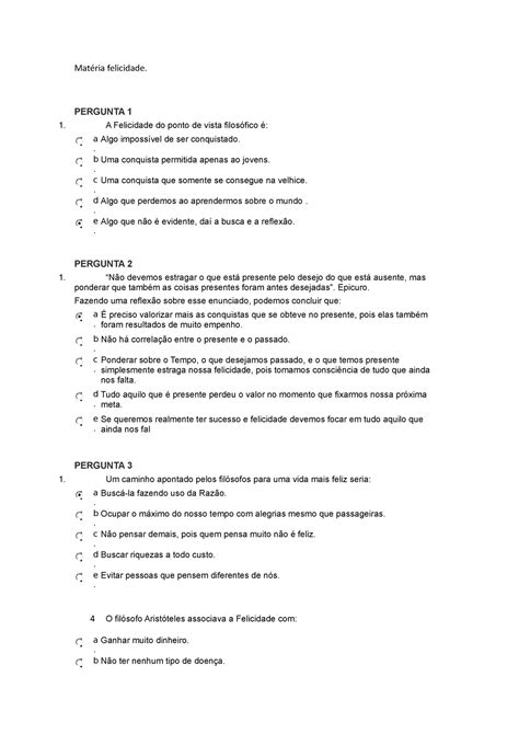 Matéria felicidade questoes sobre a materia Matéria felicidade
