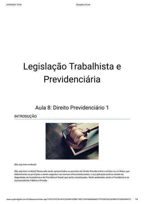 Aula Direito Previdenci Rio Legisla O Trabalhista E Previdenci Ria