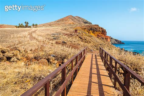 Wooden Bridge And Ocean View On Trekking Trail On Punta De Sao Lourenco