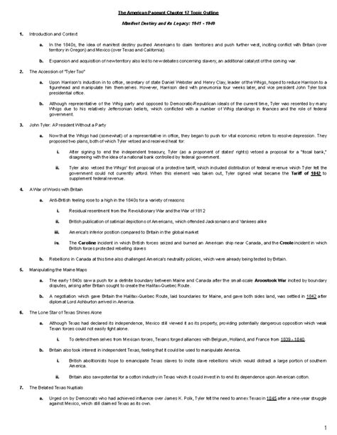 APUSH Chapter 17: Manifest Destiny and the U.S.-Mexico Conflict Outline