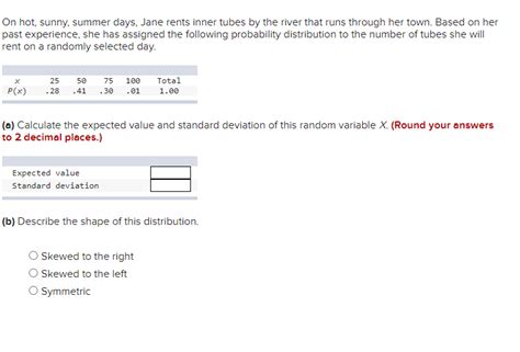 Solved On Hot Sunny Summer Days Jane Rents Inner Tubes By Chegg