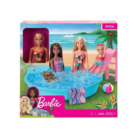 Coffret Barbie Piscine Glamour Avec Toboggan Et Un Poupée Blonde En Maillot de Bain