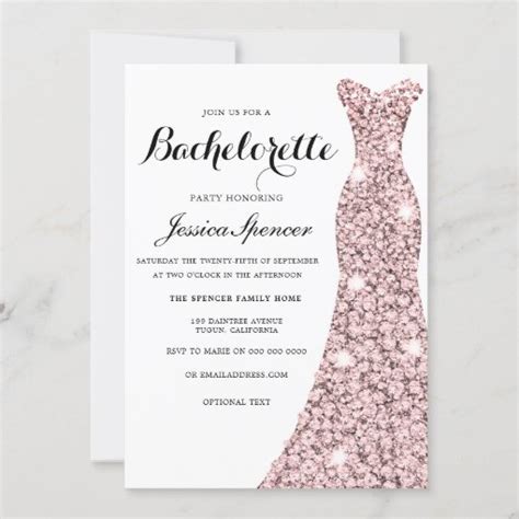 Rose Gold Sparkle Dress Bachelorette Party Invite Zazzle