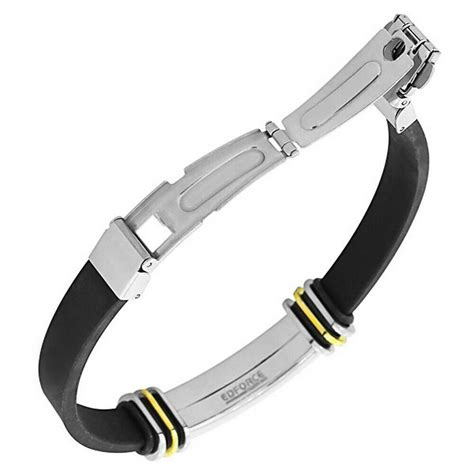 Edforce Stainless Steel Black Rubber Yellow Gold Silver Tone Mens