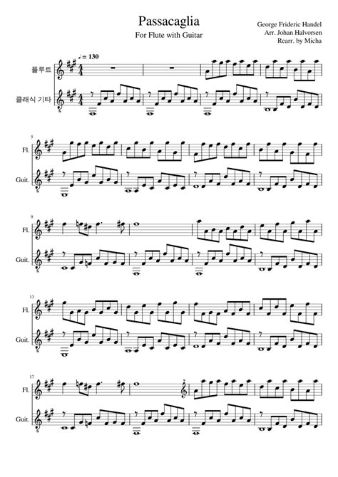 Passacaglia By Handel Halvorsen For Flute With Guitar Sheet Music For