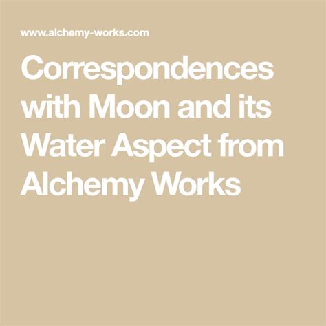 Correspondences With Moon And Its Water Aspect From Alchemy Works Moon