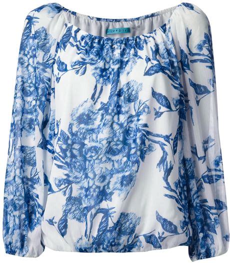 Alice Olivia Floral Print Blouse In Blue White Lyst