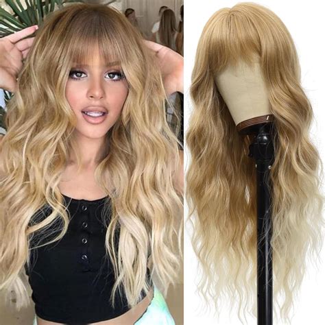 Amazon Vomella Blonde Wig With Bangs 26 Inch Long Curly Wavy Wigs For Women Natural