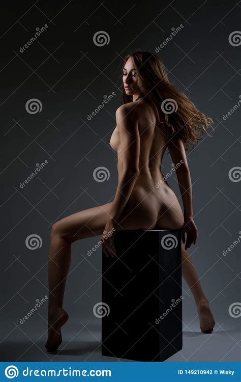 Nude Well Shaped Girl On The Cube Rearview Stock Photo Image Of Female Erotica 149210942