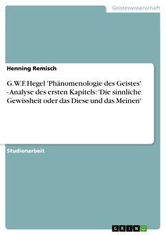 G W F Hegel Phänomenologie des Geistes Analyse des ersten Kapitels