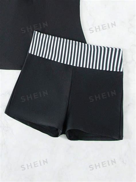 SHEIN Swim Classy Gestreept Ruches Bikini Badpak SHEIN Nederland