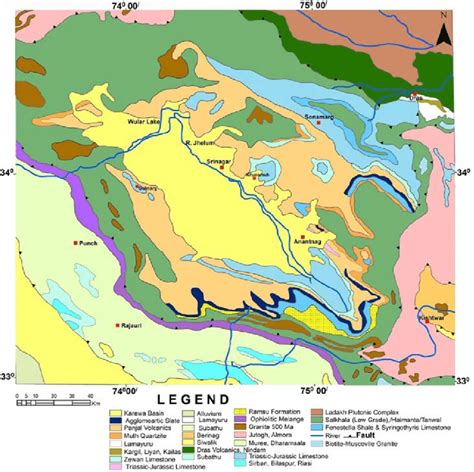 Geological Map Of Kashmir Himalaya Modified After Thakur And Rawat