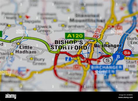 bishops stortford  surrounding areas shown   road map  geography map stock photo alamy