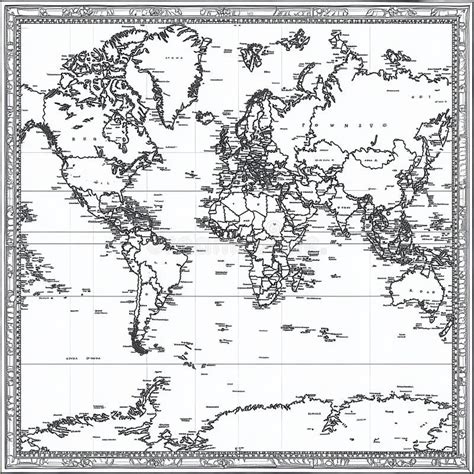 Vintage World Map Black and White Detailed Cartography Stock ...