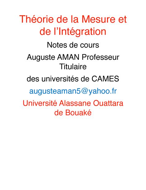 Cours Mesure Integration Uao Bouak Th Orie De La Mesure Et De