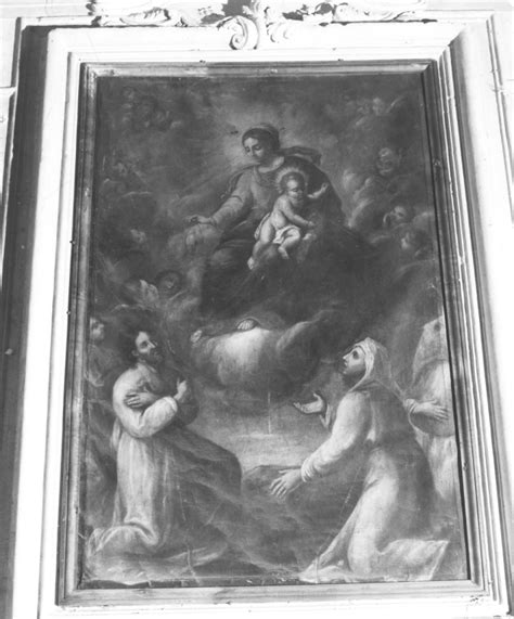 Madonna con Gesù Bambino e quattro figure genuflesse dipinto ca 17