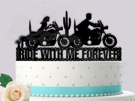 Motorcycle Couple Ride With Me Forever Wedding Cake Topper Motorcycle