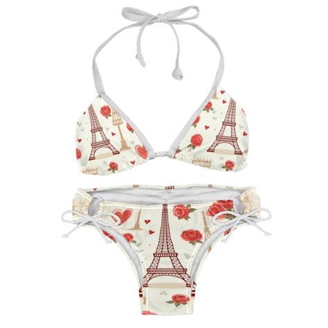 Eiffel Tower Valentine S Day Bikini Set With Detachable Sponge Adjustable Strap Two Pack