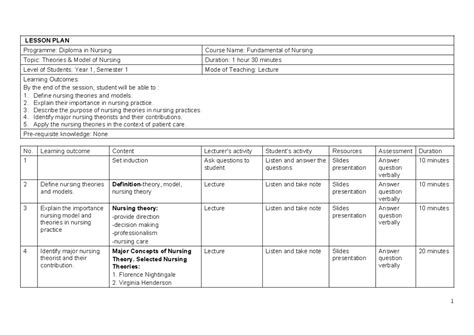 lp  theories models  nursing lesson plan  nursing diploma