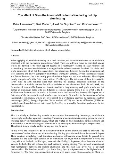 The Effect Of Si On The Intermetallics Formation During Hot Dip Aluminizing Scientific Net