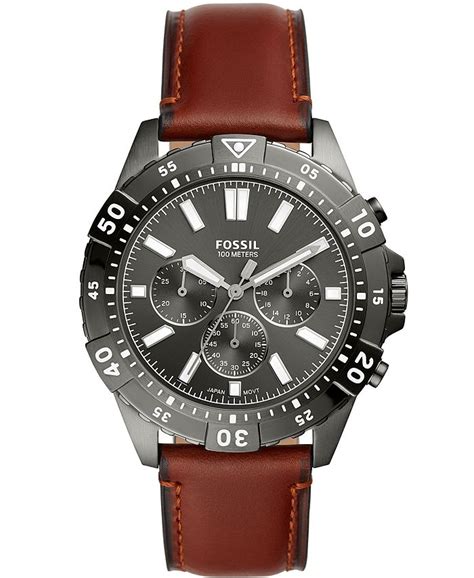 Fossil Mens Garrett Brown Leather Strap Watch 44mm Macys