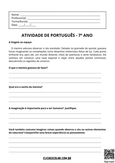 Atividade Do 7º Ano - 11 Atividades de Português para 7º ano – Click Escolar