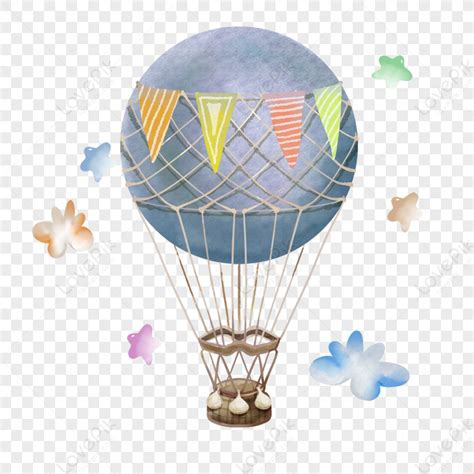 Bunting Flying Blue Hot Air Balloon Basket Setting Air Cute Aeroplane Png Image Image And