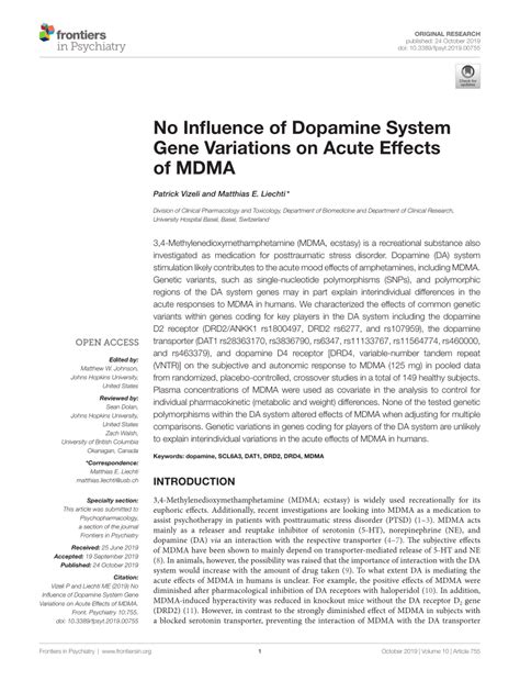 Pdf No Influence Of Dopamine System Gene Variations On Acute Effects