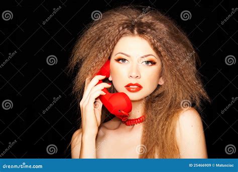 Hot Sensualwoman Talking On Red Phone Stock Image Image Of Naked Pretty
