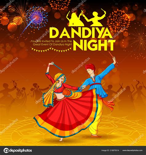 Couple Playing Dandiya In Disco Garba Night Poster For Navratri