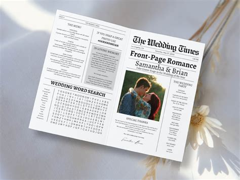 Folded Newspaper Wedding Program Canva Template Printable Wedding