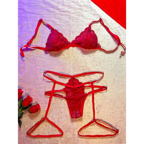 Conjunto Lingerie Sensual Sexy Feminina Fio Dental Calcinha De Renda Cinta Liga Sem Bojo