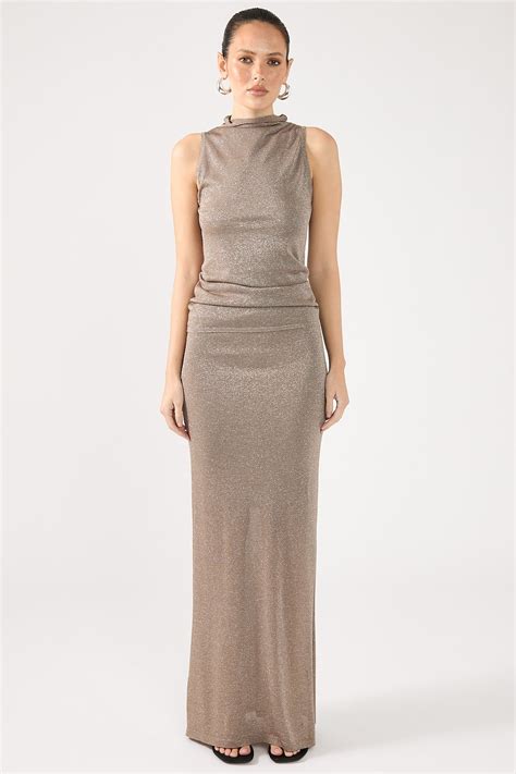 Perfect Stranger Agnes Beam Halter Lurex Knit Top Sand
