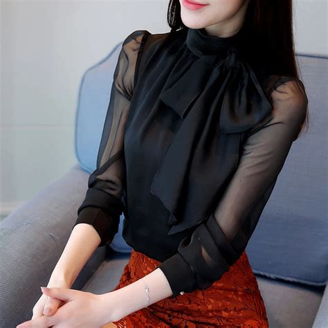 2018 Sexy Romantic Long Sleeve Lace Blouses Women Lantern Sleeve Stand