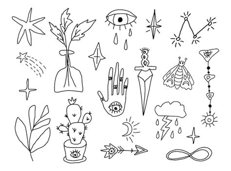 Doodle Set S Mbolos M Gicos Esot Ricos Boho Colecci N M Stica Dibujada