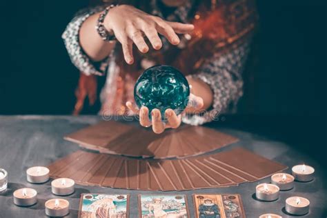 Tarot Reader With Tarot Cards Tarot Cards Face Down On Table Near