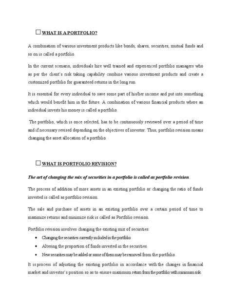 Portfolio Revision Pdf Investor Investing