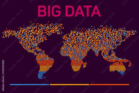 Big data visualization with worldmap mosaic template silhouette. Machine learning algorithms ...