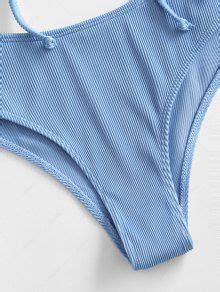 ZAFUL Cinched Textured Ribbed Bikini Swimsuit In LIGHT BLUE ZAFUL