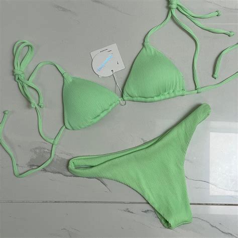 Kulani Kinis Ribbed Bikini Set In Neon Lime Top Is Depop