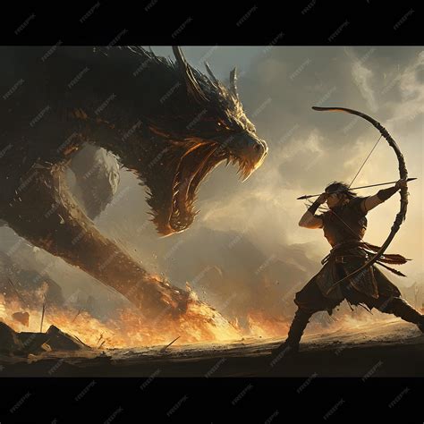 dragon   sword  arrow   sky premium ai generated image